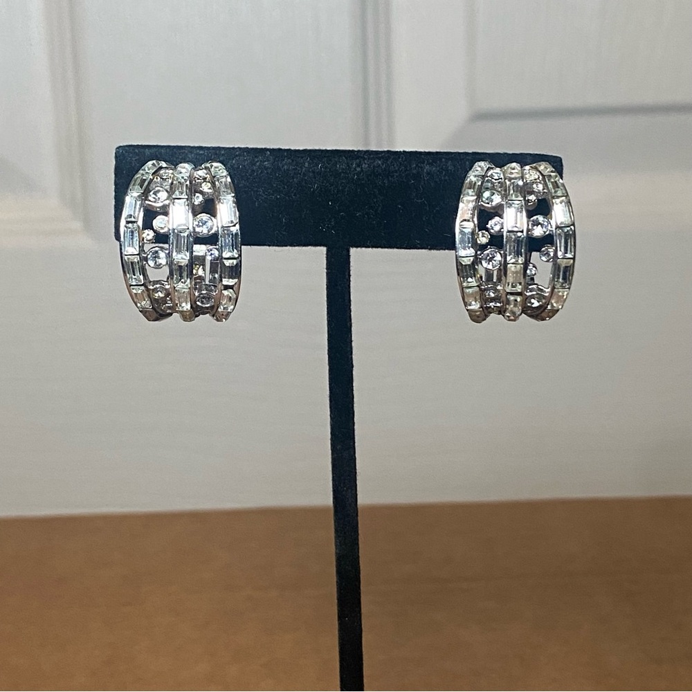 Vintage St. John Clip-on Crystal Hoop Earrings